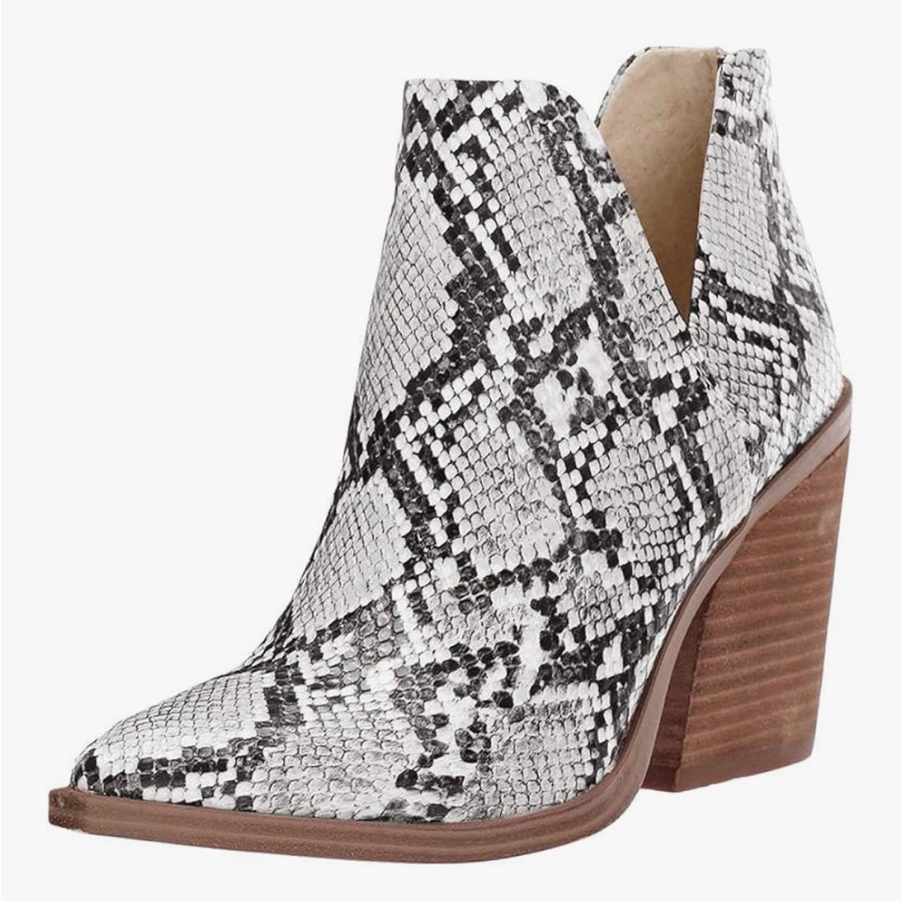 Snakeskin Ankle Boots pointed toe with a chunky stacked heel. Sz 10 - Picture 3 of 9